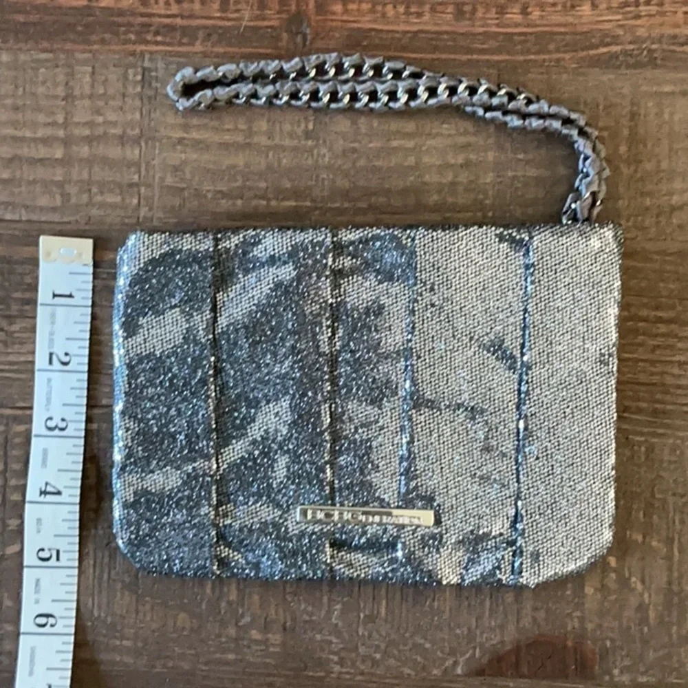 BCBGeneration Women's Silver Blue Glitter Pleated Clutch w/ Wristlet